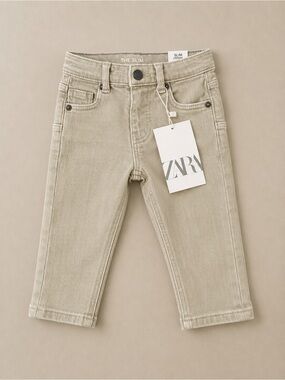 Zara Baby Slim Denim Pants 6–9 Months Sage Green NWT